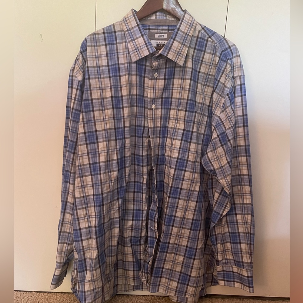 Joseph Abboud Men's Blue/Tan Plaid Long Sleeve Shirt